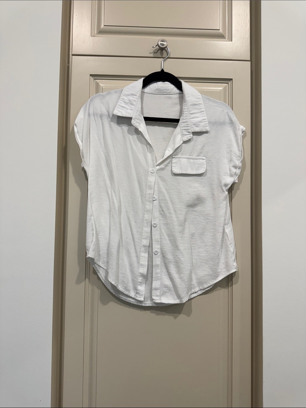 White Short Sleeve Button-Up Shirt